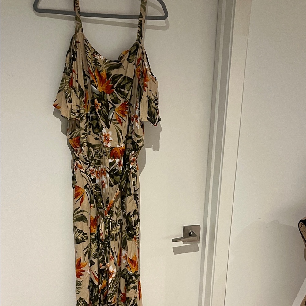 City Chic Maui Jumpsuit with Olive and Rust Accents